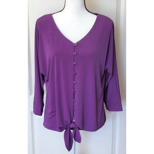 NY Collection Purple Blouse Top With Tie Size L